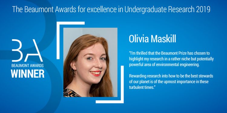 This picture is of Beaumont Award Winner 2019 Olivia Maskill. Olivia is looking at the camera and smiling.