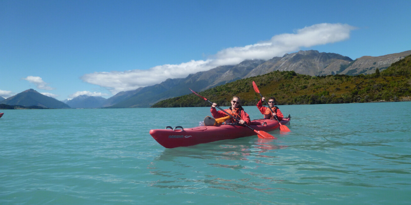 Student in canoe on a lake in Australia
