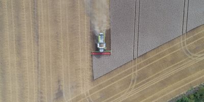 Tractor plowing field