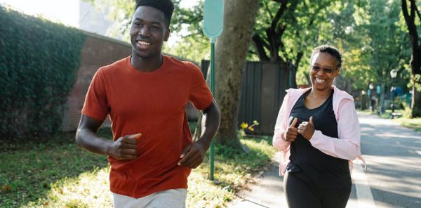 A man and woman jogging.