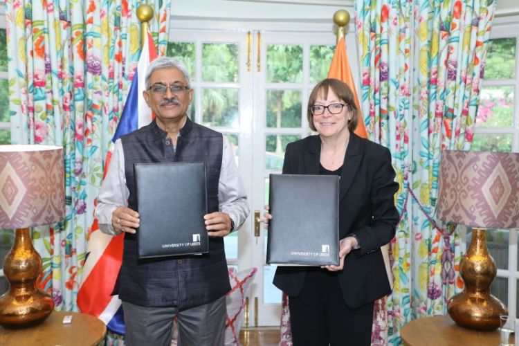 Dr arvind sahu executive director rcb with professor shearer west university of leeds